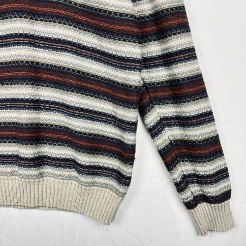 GH Bass Co. Men's Large Sherpa Lined Sweater Striped 4-Button Mock Neck - Thumbnail 3