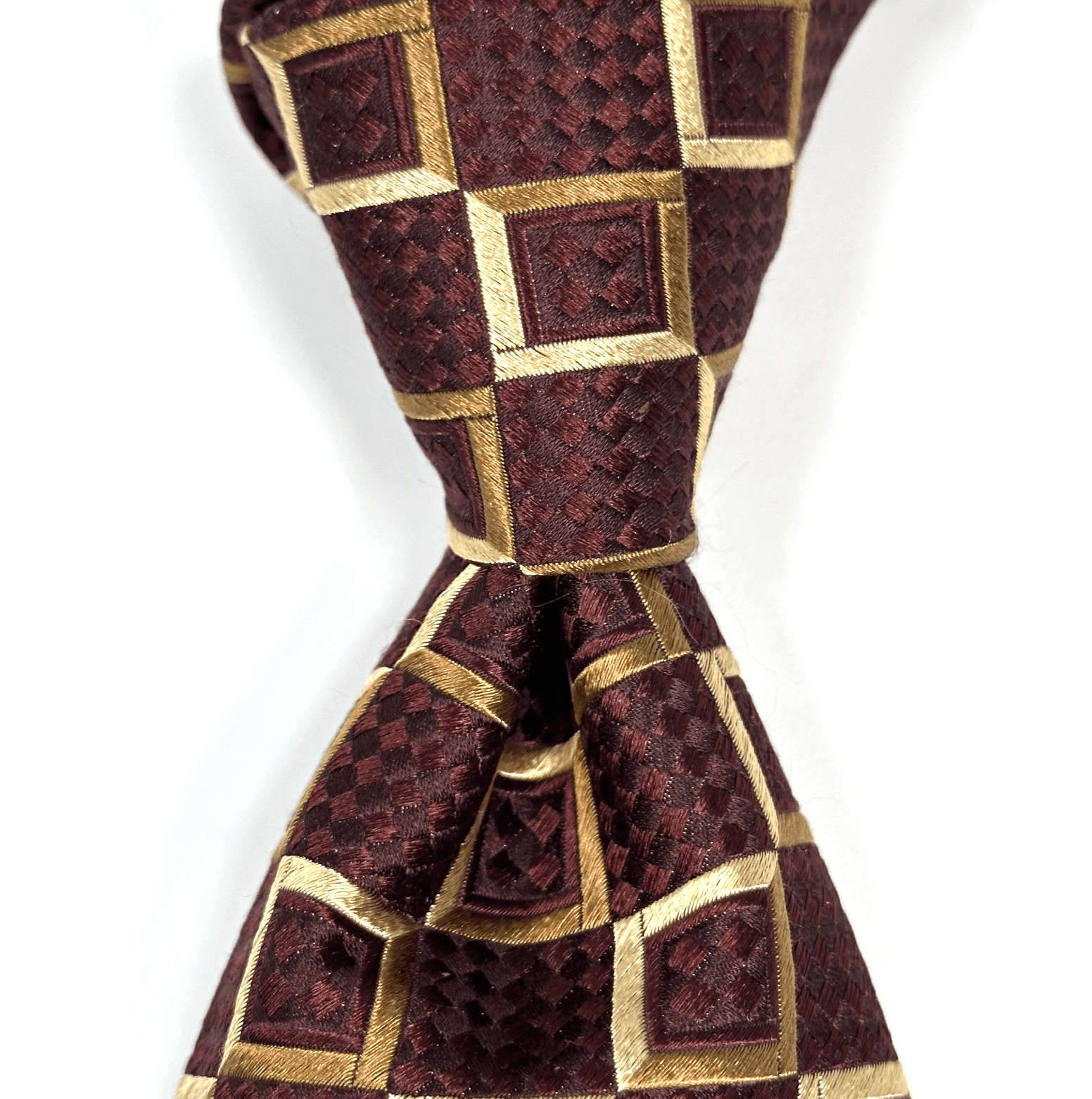 Ermenegildo Zegna Mens 100% Silk Tie Red Gold Geometric Squares Classic Necktie - Image 1