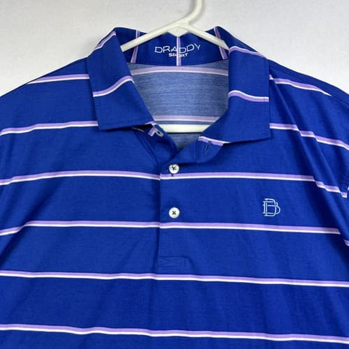 B Draddy Golf Sport Polo Shirt Mens Large Blue Striped Short Sleeve Performance - Thumbnail 6