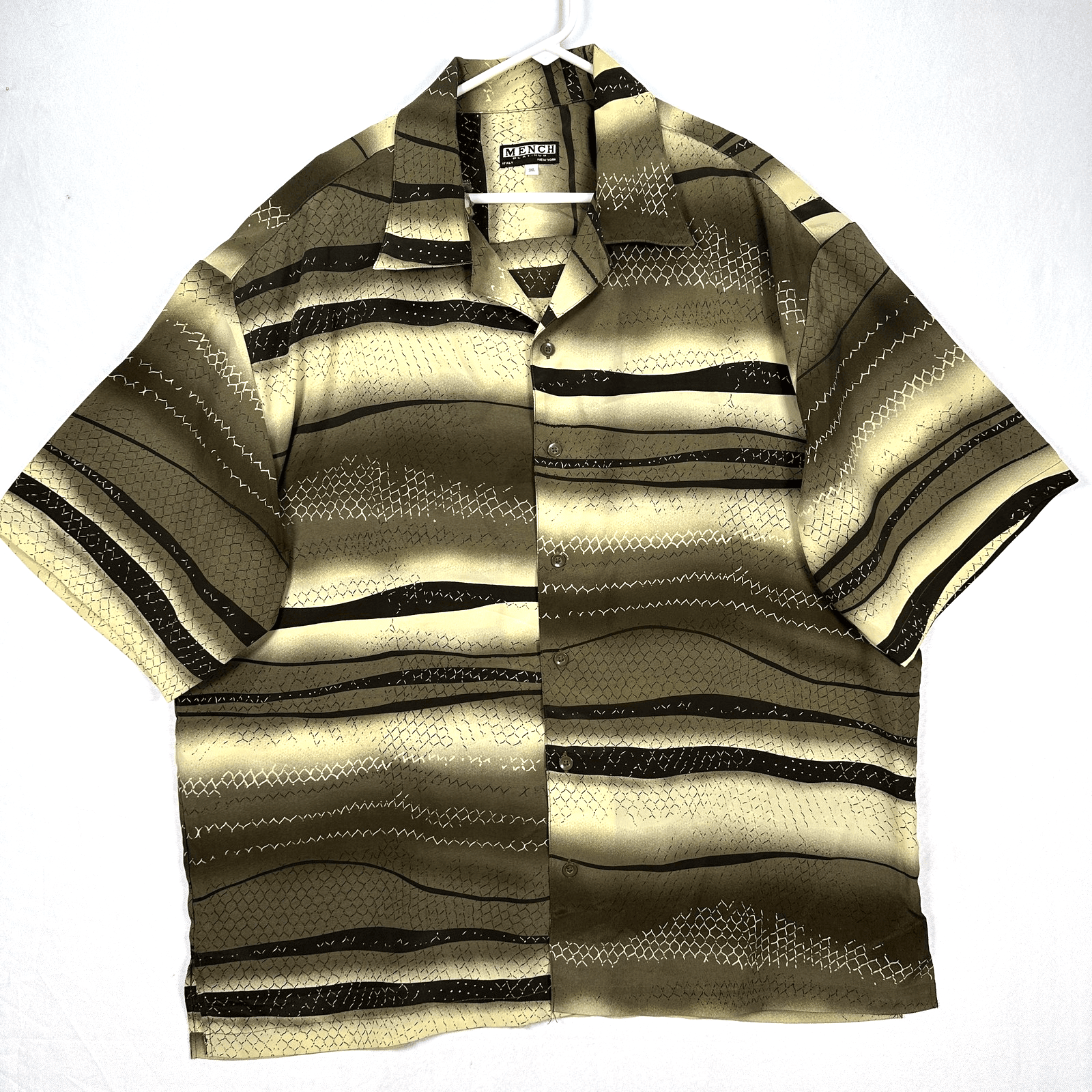 VINTAGE Mench Platinum Shirt Mens 3XL Brown Green Striped Button Up Short Sleeve - Image 1