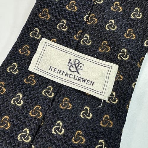 KENT & CURWEN Men's 100% Silk Black Geometric Textured England XL Necktie - Thumbnail 5