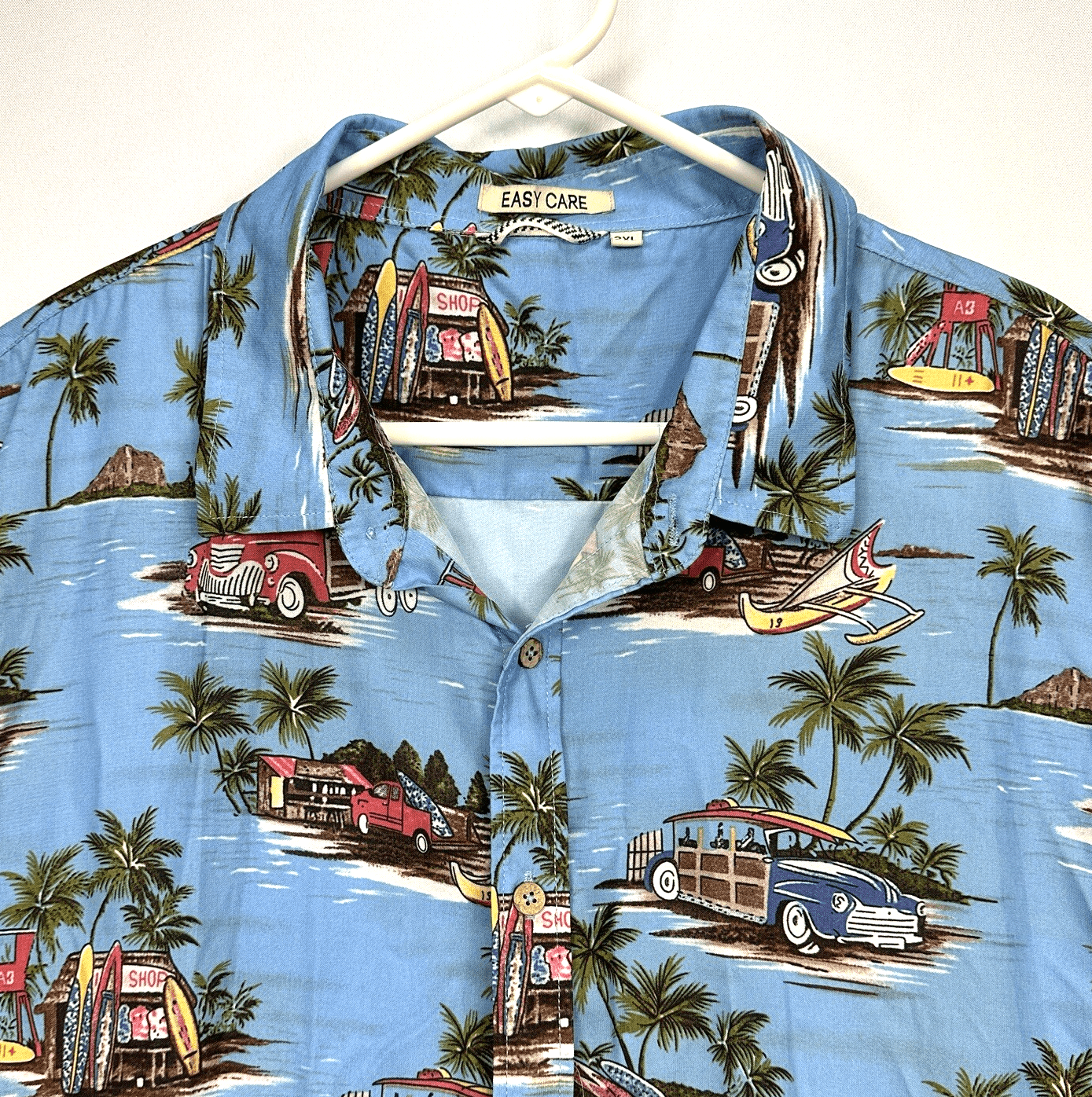 Alex Vando Hawaiian Shirt Mens 2XL Premium Tropical Blue Woodys Easy Care Button - Image 1