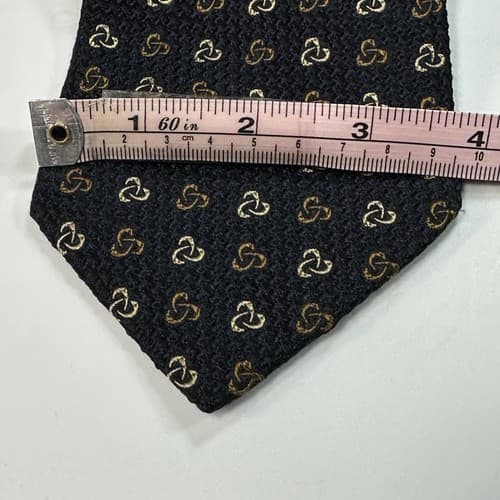 KENT & CURWEN Men's 100% Silk Black Geometric Textured England XL Necktie - Thumbnail 8