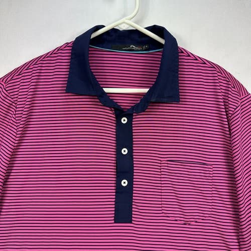 Ralph Lauren RLX Polo Golf Shirt Mens XL Pink Blue Striped Pocket PGA Baltusrol - Thumbnail 7