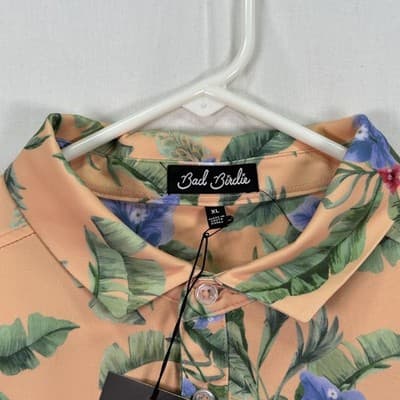 Bad Birdie Golf Polo Shirt Mens XL Peach Floral Fiesta Hawaiian Performance NEW - Thumbnail 5