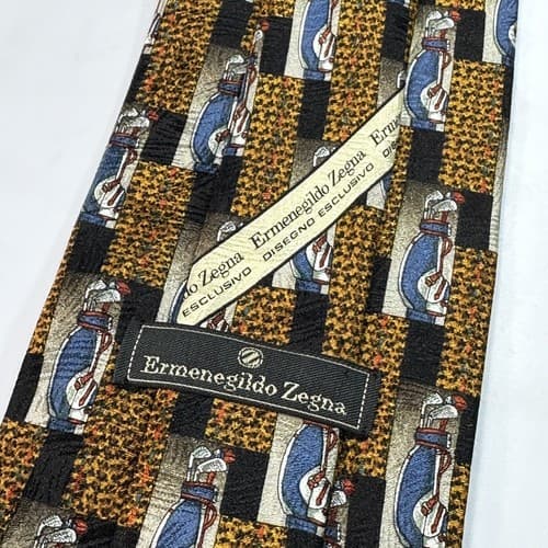 ERMENEGILDO ZEGNA Men's Silk Tie Mulricolor Geometric Golf Bag Necktie ITALY - Thumbnail 5