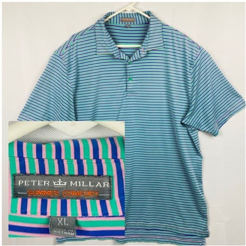 Peter Millar Summer Comfort Mens Size XL Golf Polo Shirt Multicolor Striped - Thumbnail 2