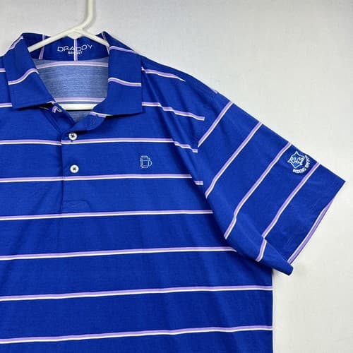 B Draddy Golf Sport Polo Shirt Mens Large Blue Striped Short Sleeve Performance - Thumbnail 4