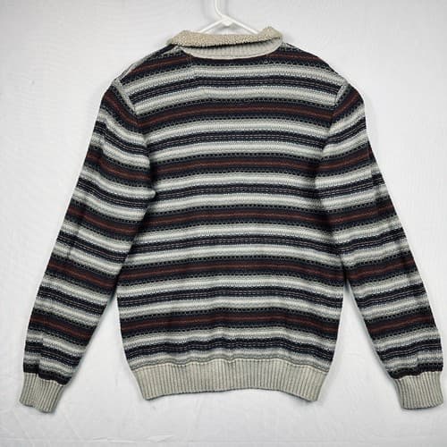 GH Bass Co. Men's Large Sherpa Lined Sweater Striped 4-Button Mock Neck - Thumbnail 2
