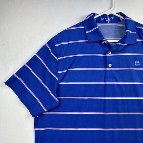 B Draddy Golf Sport Polo Shirt Mens Large Blue Striped Short Sleeve Performance - Thumbnail 5