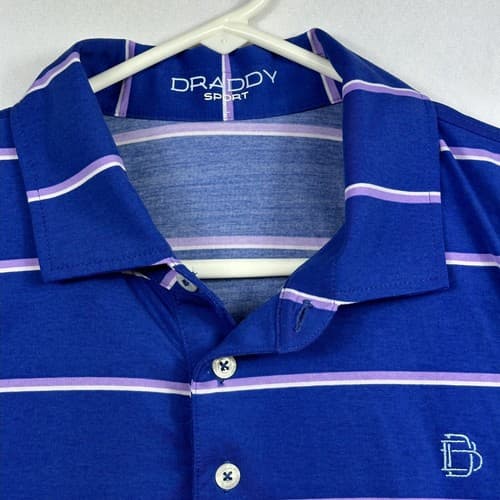 B Draddy Golf Sport Polo Shirt Mens Large Blue Striped Short Sleeve Performance - Thumbnail 7