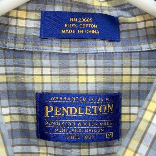 Pendleton Men’s Medium Button Down Shirt Yellow Gray Check Plaid Long Sleeve - Thumbnail 7
