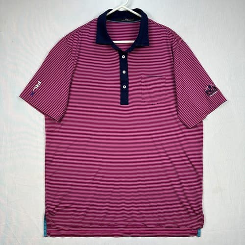 Ralph Lauren RLX Polo Golf Shirt Mens XL Pink Blue Striped Pocket PGA Baltusrol - Thumbnail 2