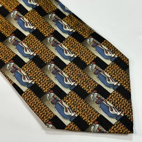 ERMENEGILDO ZEGNA Men's Silk Tie Mulricolor Geometric Golf Bag Necktie ITALY - Thumbnail 3
