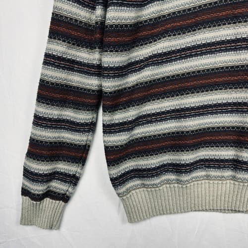 GH Bass Co. Men's Large Sherpa Lined Sweater Striped 4-Button Mock Neck - Thumbnail 4