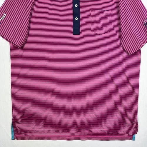 Ralph Lauren RLX Polo Golf Shirt Mens XL Pink Blue Striped Pocket PGA Baltusrol - Thumbnail 4