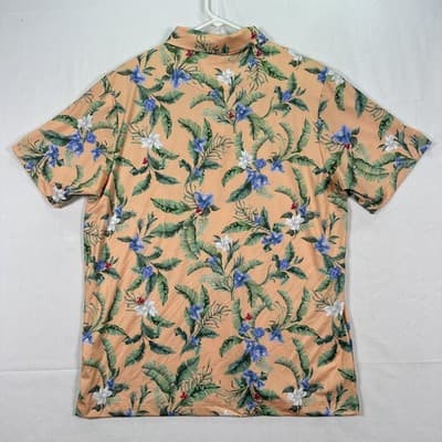 Bad Birdie Golf Polo Shirt Mens XL Peach Floral Fiesta Hawaiian Performance NEW - Thumbnail 3