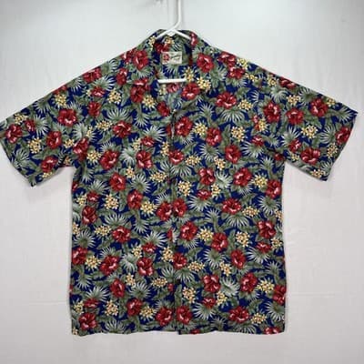 Hilo Hattie Hawaiian Shirt Men Large Multicolor Floral Hibiscus Short Sleeve VTG - Thumbnail 2