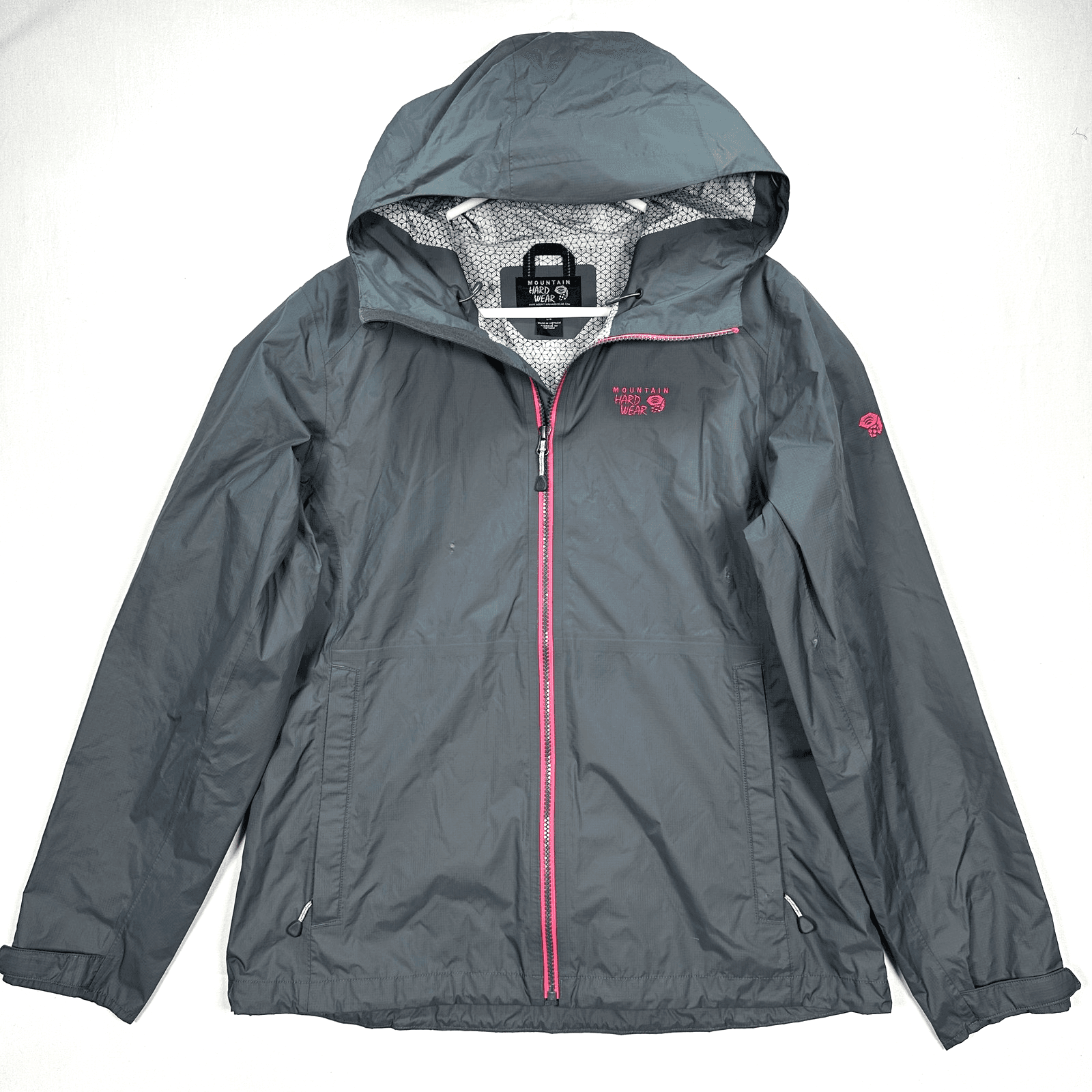 Mountain Hardwear Plasmic Ion Rain Jacket Women Large Gray Hooded Full Zip Nylon