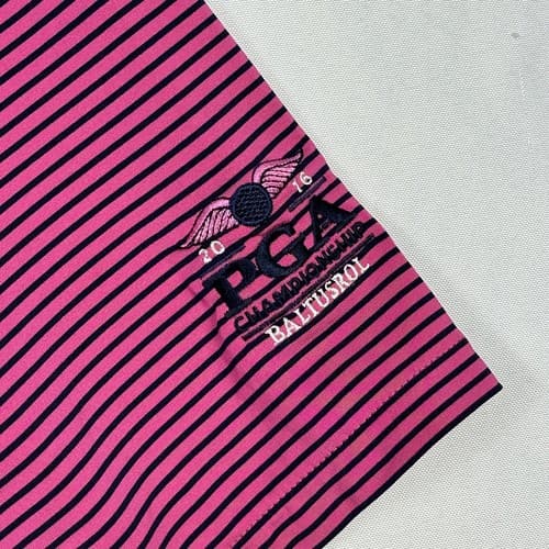 Ralph Lauren RLX Polo Golf Shirt Mens XL Pink Blue Striped Pocket PGA Baltusrol - Thumbnail 6