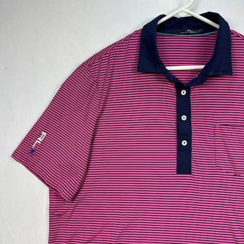 Ralph Lauren RLX Polo Golf Shirt Mens XL Pink Blue Striped Pocket PGA Baltusrol - Thumbnail 5