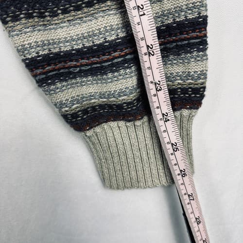 GH Bass Co. Men's Large Sherpa Lined Sweater Striped 4-Button Mock Neck - Thumbnail 9