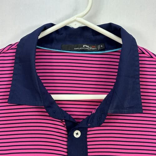 Ralph Lauren RLX Polo Golf Shirt Mens XL Pink Blue Striped Pocket PGA Baltusrol - Thumbnail 8