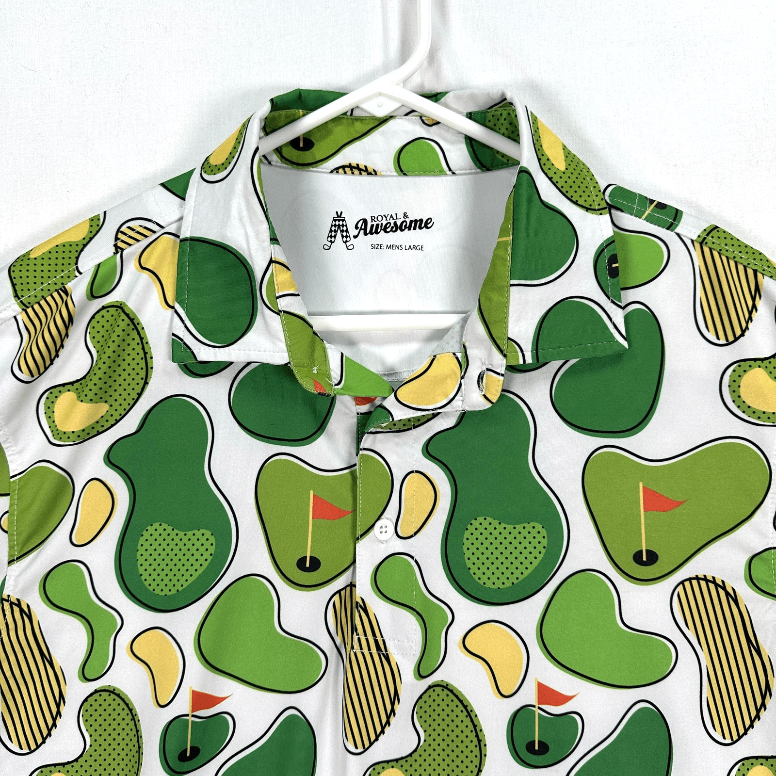 Royal & Awesome Golf Polo Shirt Mens Large Green Golf Course Print Performance - Image 1