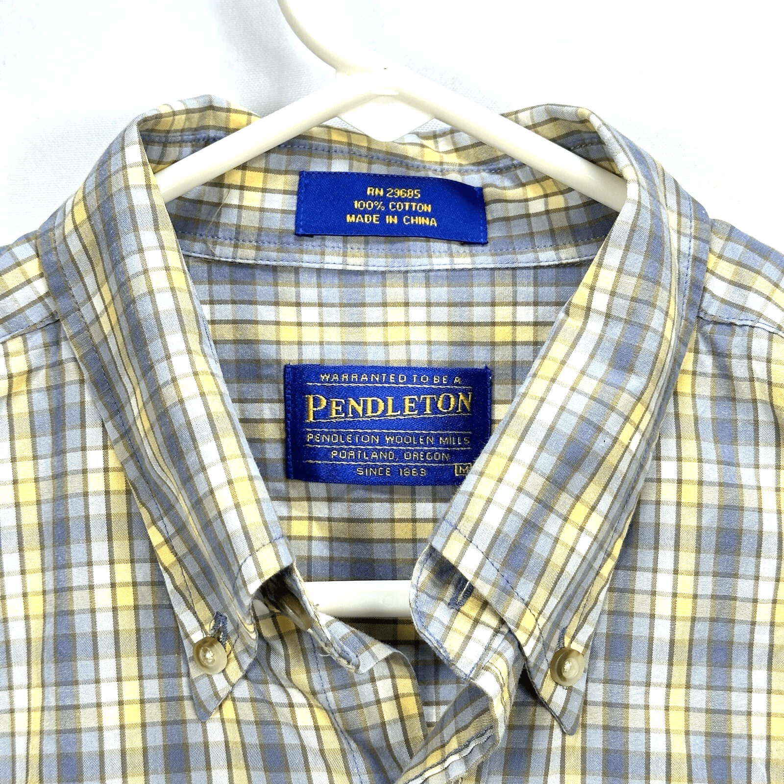 Pendleton Men’s Medium Button Down Shirt Yellow Gray Check Plaid Long Sleeve - Image 1
