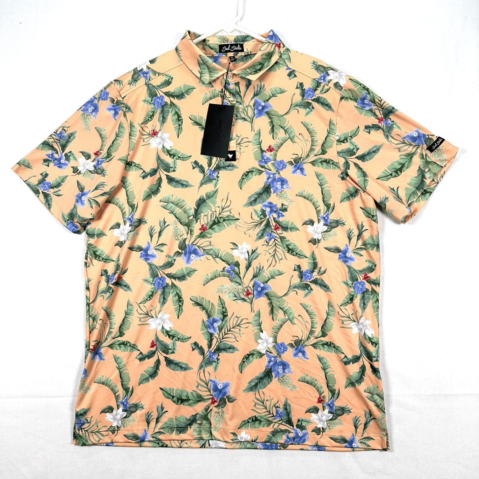 Bad Birdie Golf Polo Shirt Mens XL Peach Floral Fiesta Hawaiian Performance NEW - Image 1