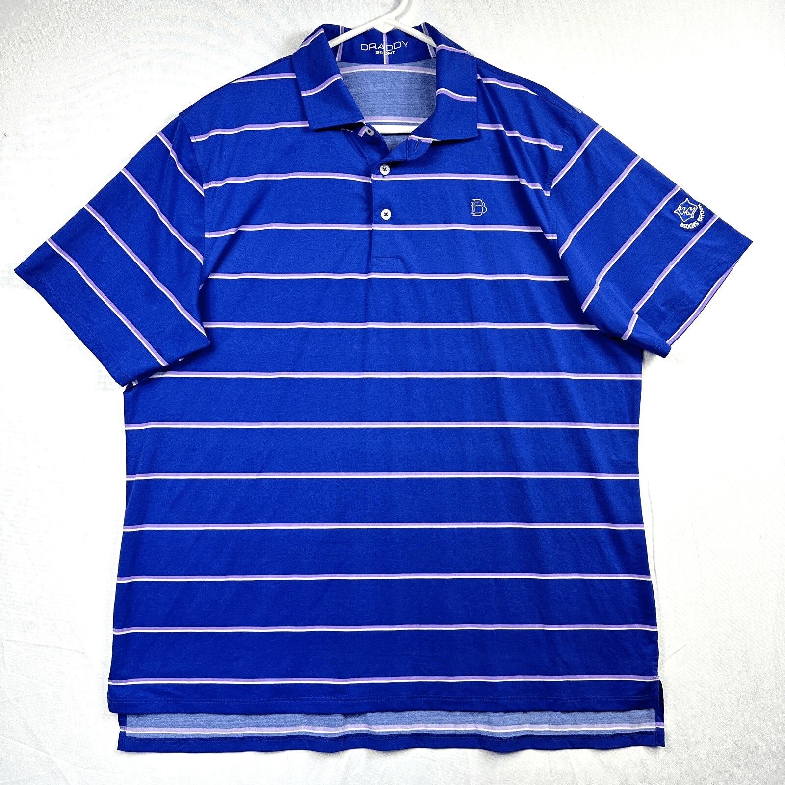 B Draddy Golf Sport Polo Shirt Mens Large Blue Striped Short Sleeve Performance - Image 1