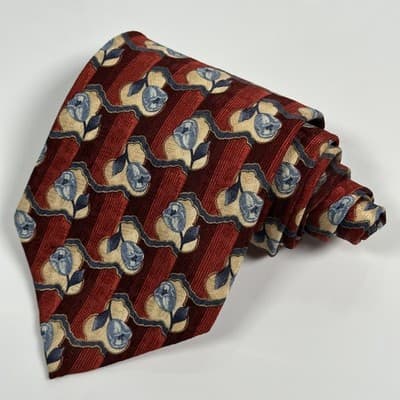 Ermenegildo Zegna Mens 100% Silk Necktie Burgundy Floral Geometric Tie Italy - Thumbnail 2