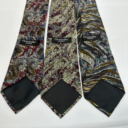 Christian Dior Monsieur Lot (3) Mens 100% Silk Tie Multicolor Abstract Vintage - Thumbnail 2