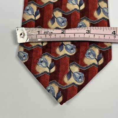 Ermenegildo Zegna Mens 100% Silk Necktie Burgundy Floral Geometric Tie Italy - Thumbnail 8
