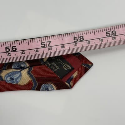 Ermenegildo Zegna Mens 100% Silk Necktie Burgundy Floral Geometric Tie Italy - Thumbnail 9