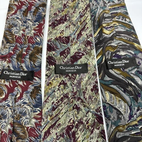 Christian Dior Monsieur Lot (3) Mens 100% Silk Tie Multicolor Abstract Vintage - Thumbnail 3