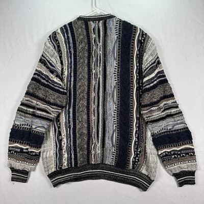 Vintage Bachrach Sweater Mens 2XL Multicolor 3D Textured Coogi Style Chunky Knit - Thumbnail 2