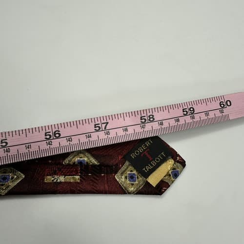 TALBOTT Best of Class Mens 100% Silk Tie Designer Geometric Red Diamonds - Thumbnail 8