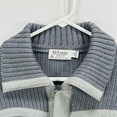 St Croix Knits Sweater Jacket Mens Large Gray 100% Zephyr Wool Full Zip Pockets - Thumbnail 4