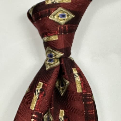 TALBOTT Best of Class Mens 100% Silk Tie Designer Geometric Red Diamonds - Thumbnail 2