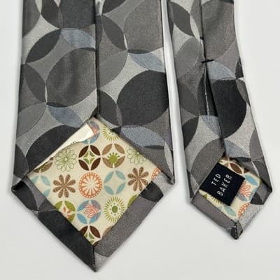 Ted Baker Men 100% Silk Tie Gray Geometric Circles Classic Formal Necktie Luxury - Thumbnail 5