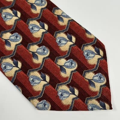 Ermenegildo Zegna Mens 100% Silk Necktie Burgundy Floral Geometric Tie Italy - Thumbnail 3