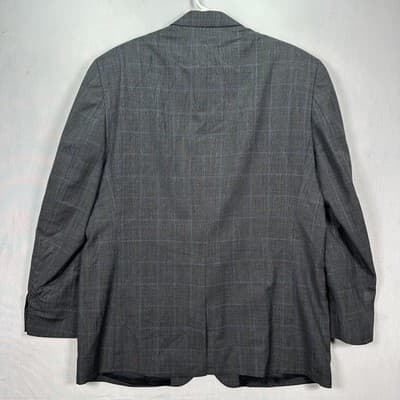 Lauren Ralph Lauren 44 R Blazer Gray Blue Cashmere Plaid Suit Jacket Sport Coat - Thumbnail 3