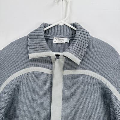 St Croix Knits Sweater Jacket Mens Large Gray 100% Zephyr Wool Full Zip Pockets - Thumbnail 3