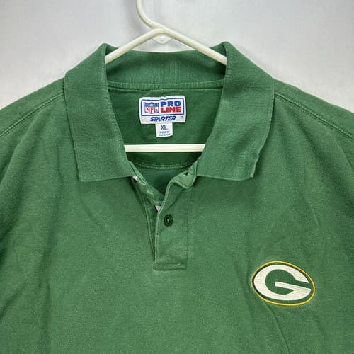 Vintage Green Bay Packers NFL Mens Size XL Green Polo Shirt Starter Pro Line - Thumbnail 6