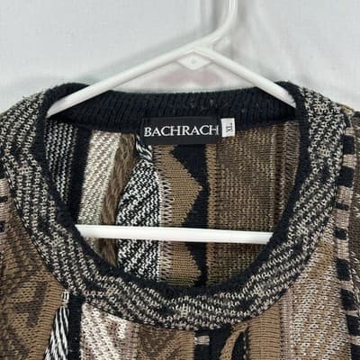 Vintage Bachrach Sweater XL Multicolor Textured Chunky Knit Wool 3D Coogi Style - Thumbnail 4
