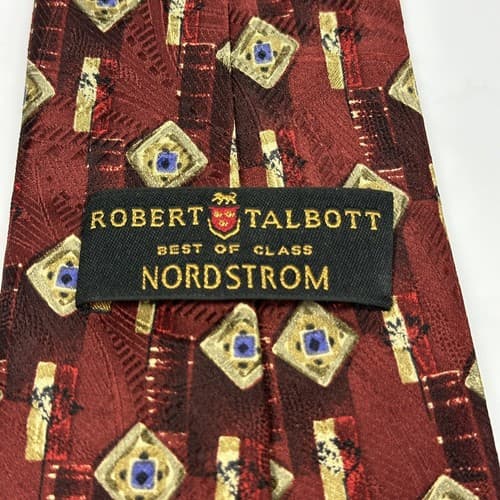 TALBOTT Best of Class Mens 100% Silk Tie Designer Geometric Red Diamonds - Thumbnail 5