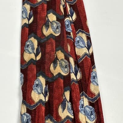 Ermenegildo Zegna Mens 100% Silk Necktie Burgundy Floral Geometric Tie Italy - Thumbnail 7