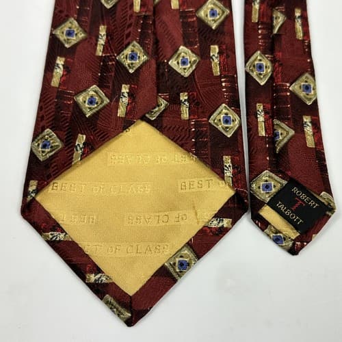 TALBOTT Best of Class Mens 100% Silk Tie Designer Geometric Red Diamonds - Thumbnail 6