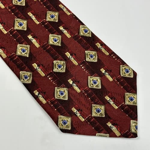 TALBOTT Best of Class Mens 100% Silk Tie Designer Geometric Red Diamonds - Thumbnail 3